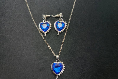 Blue Heart Shaped Necklace With Earring Set 925