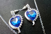 Blue Heart Shaped Necklace With Earring Set 925