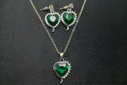 Green Heart Shaped Necklace With Earring Set 925