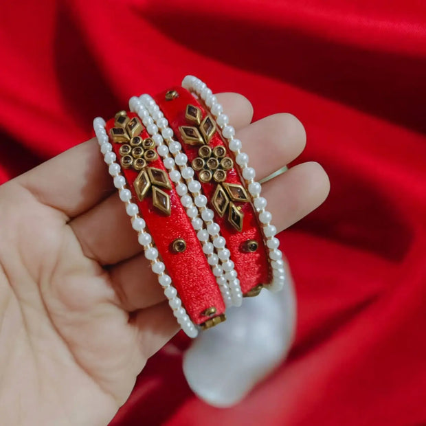 Handmade Kundan Bangles Red