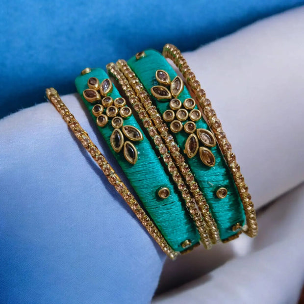 Handmade Kundan Bangles Sea Green