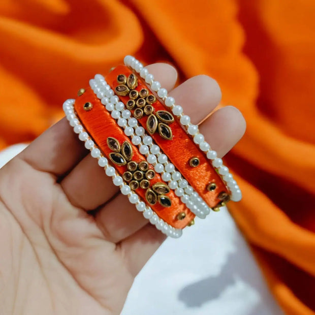 Handmade Kundan Bangles Orange