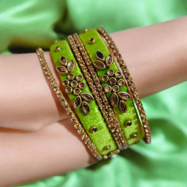 Handmade Kundan Bangles Parrot 