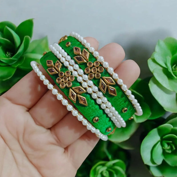 Handmade Kundan Bangles Green