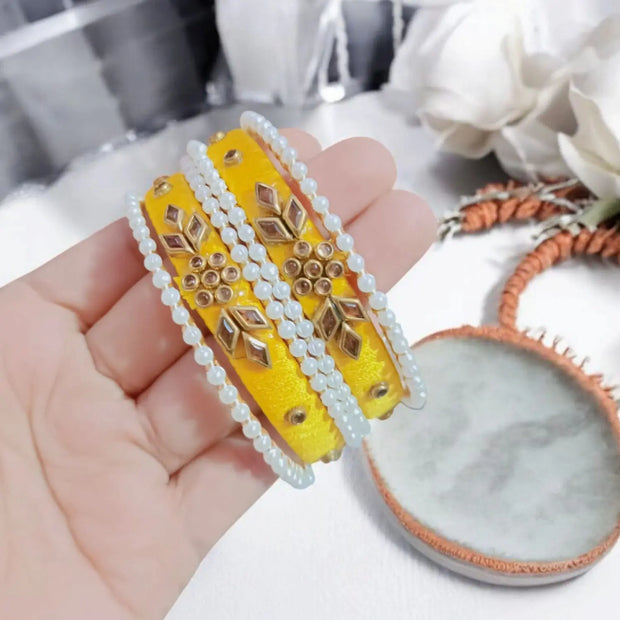 Handmade Kundan Bangles Yellow