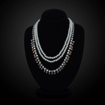 Multi-Strand Pearl Necklace With Crystal Accents