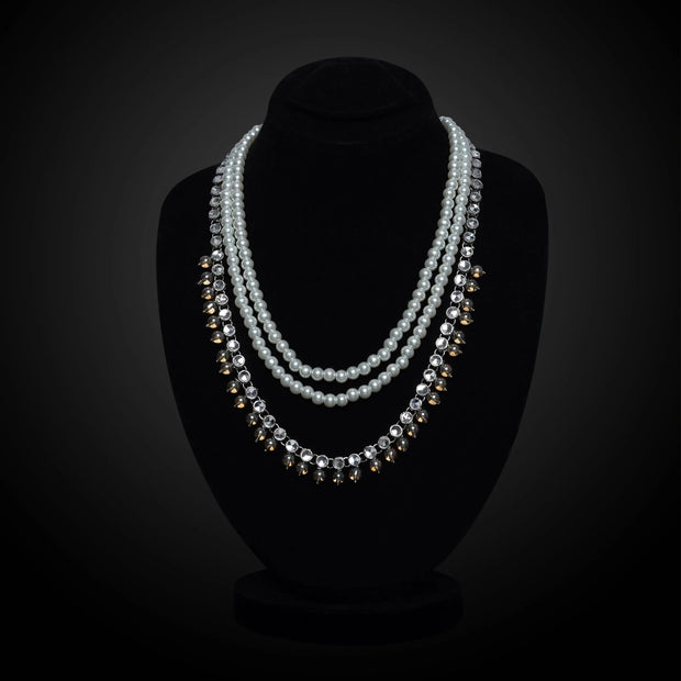 Multi-Strand Pearl Necklace With Crystal Accents