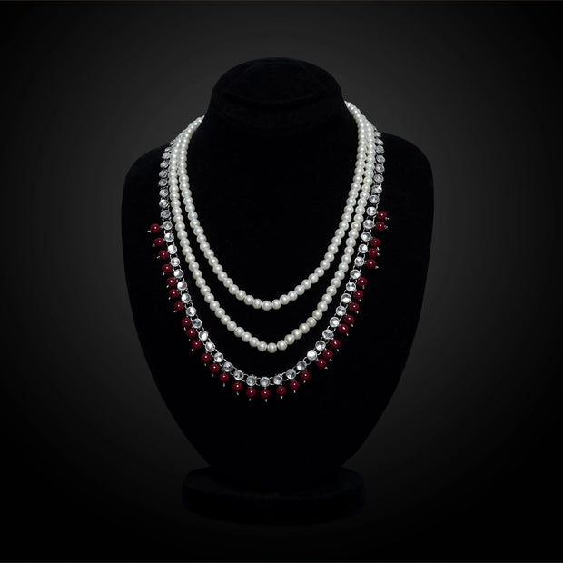 Multi-Strand Pearl Necklace With Crystal Accents