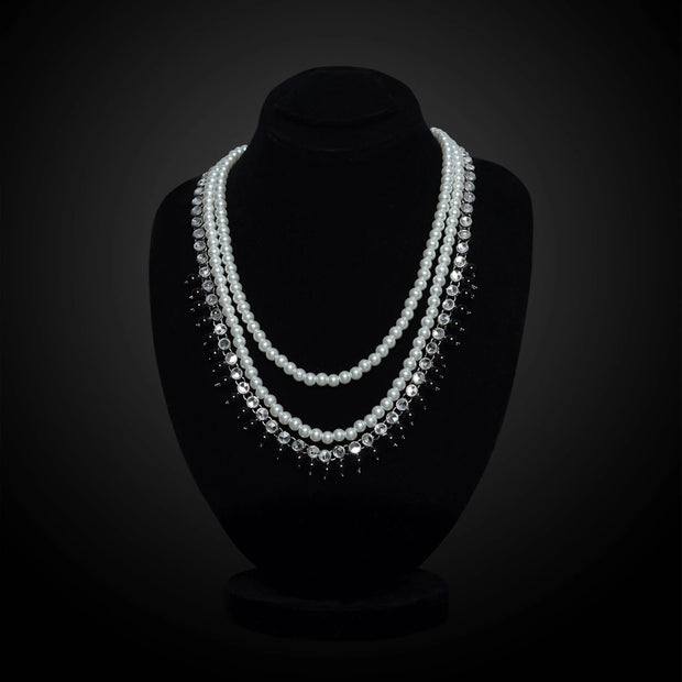 Multi-Strand Pearl Necklace With Crystal Accents