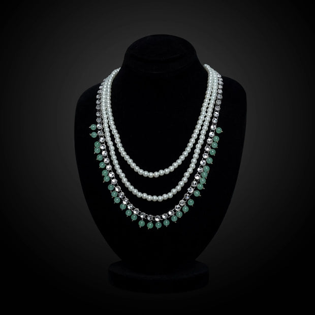 Multi-Strand Pearl Necklace With Crystal Accents