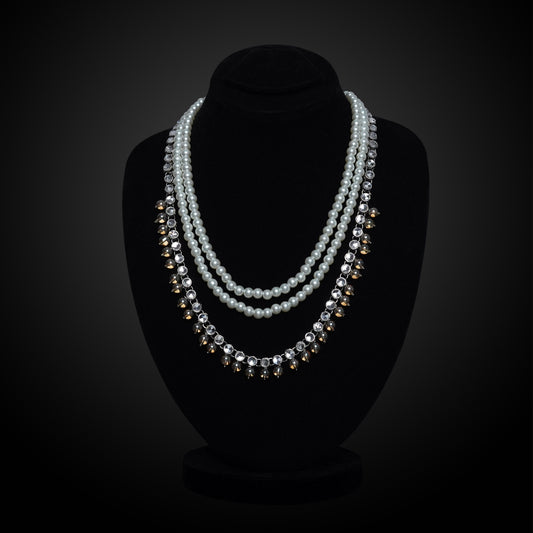 Multi-Strand Pearl Necklace With Crystal Accents