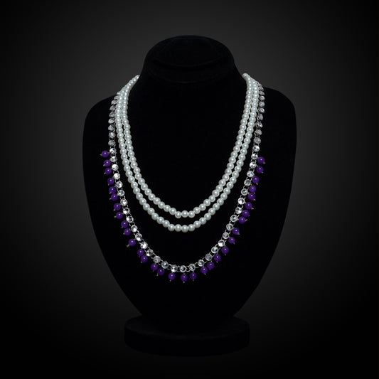 Multi-Strand Pearl Necklace With Crystal Accents