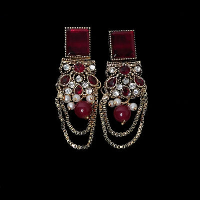 Oxidized Golden Chandelier Earrings Opal Pearls