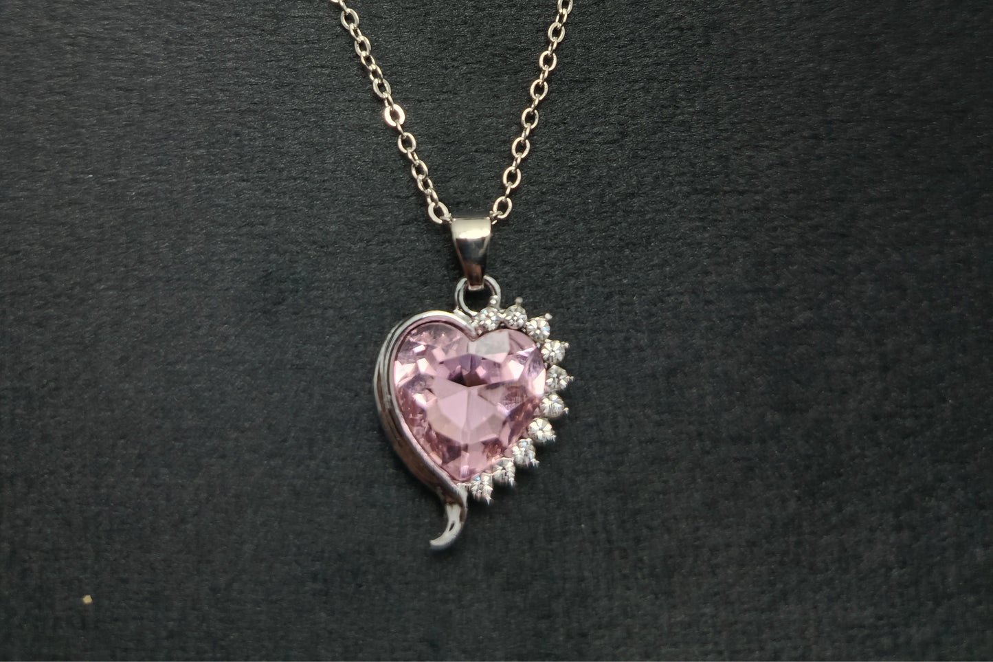 Pink Heart Shaped Necklace With Earring Set 925