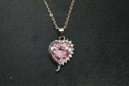 Pink Heart Shaped Necklace With Earring Set 925
