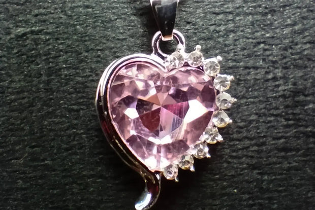 Pink Heart Shaped Necklace With Earring Set 925
