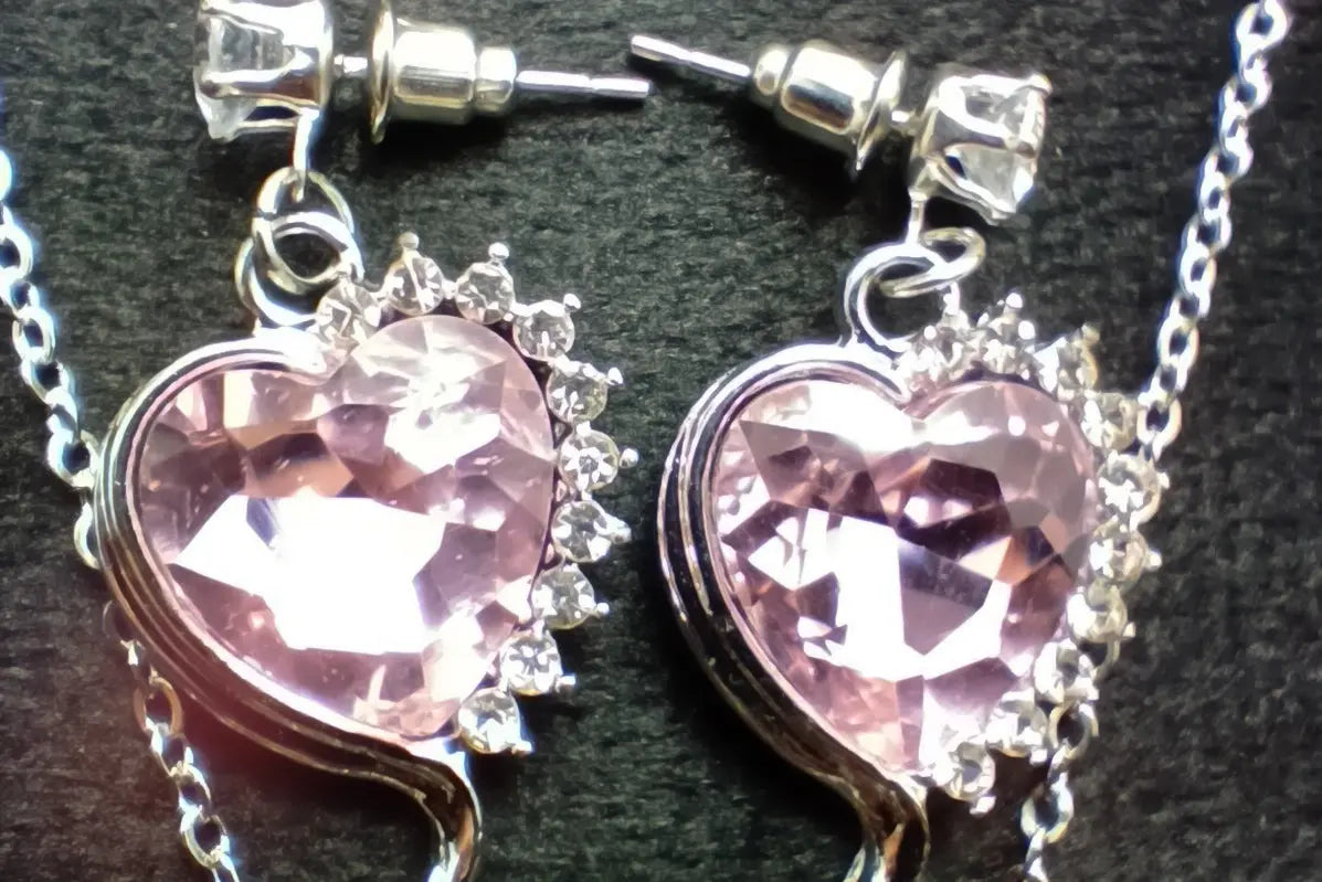 Pink Heart Shaped Necklace With Earring Set 925
