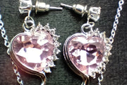 Pink Heart Shaped Necklace With Earring Set 925