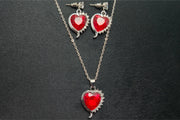 Red Heart Shaped Necklace With Earring Set 925