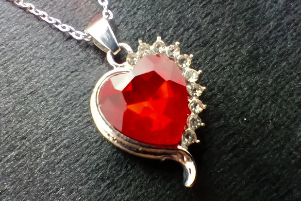 Red Heart Shaped Necklace With Earring Set 925