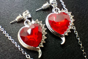 Red Heart Shaped Necklace With Earring Set 925
