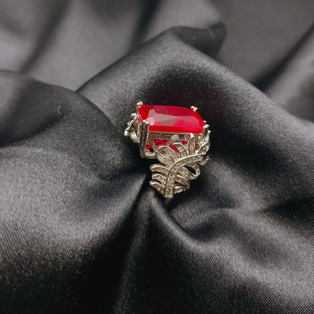 Red Stone Petal Ring