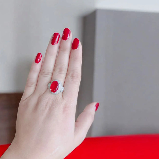 Red Stone Silver Ring 