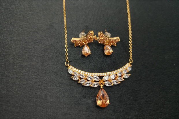 Ruby American Diamond Necklace Set Champagne Opal Pearls
