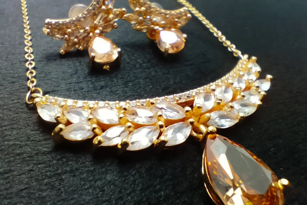 Ruby American Diamond Necklace Set Champagne Opal Pearls