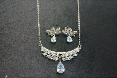 Ruby American Diamond Necklace Set White Opal Pearls