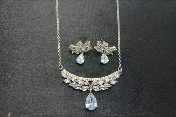Ruby American Diamond Necklace Set White Opal Pearls
