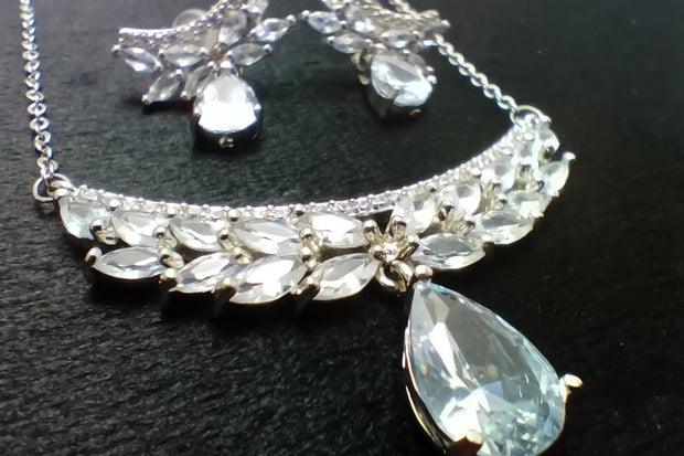 Ruby American Diamond Necklace Set White Opal Pearls