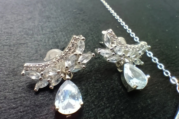Ruby American Diamond Necklace Set White Opal Pearls