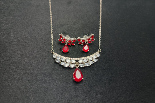 Ruby American Diamond Necklace Set Red